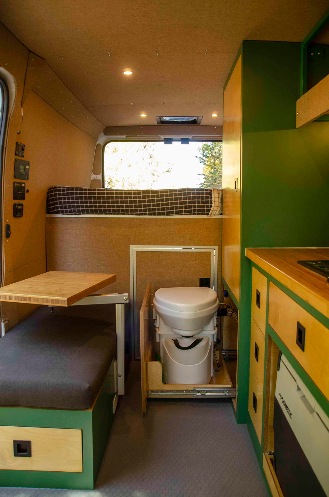 Composting toilet in a van conversion