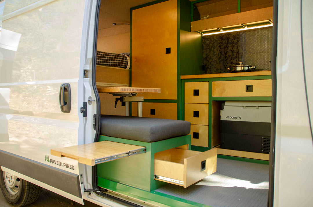 Interior shot of the van conversion from the exterior