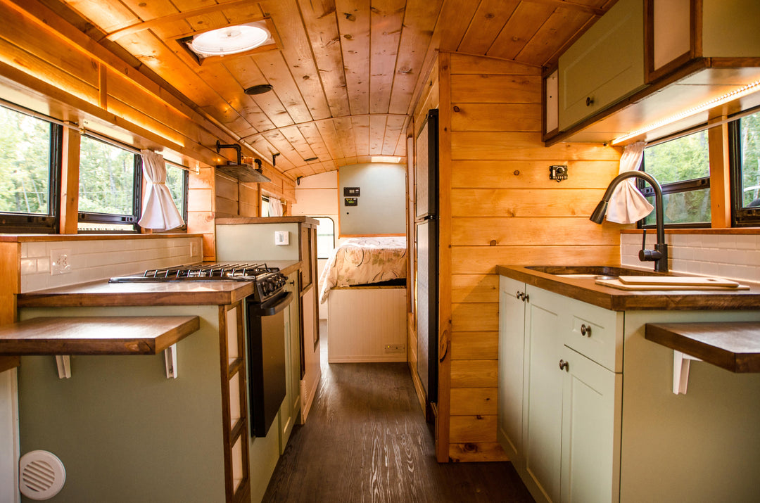 skoolie conversion - log cabin