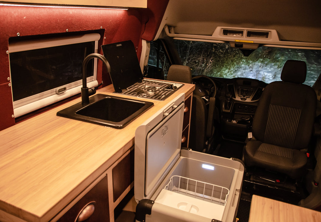 ford transit van conversion fridge view