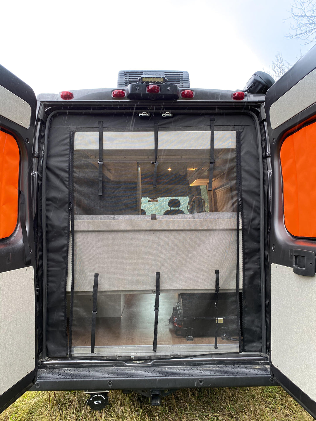 van conversion bug screens and window insulation - promaster rear doors