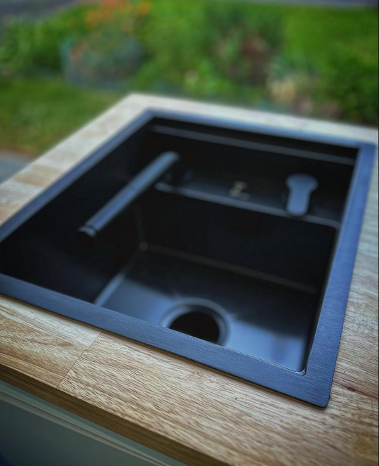 Black Nanotech Stainless Steel Campervan Sink - With Pull Out Faucet