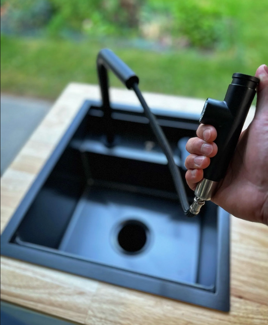 Black Nanotech Stainless Steel Campervan Sink - With Pull Out Faucet